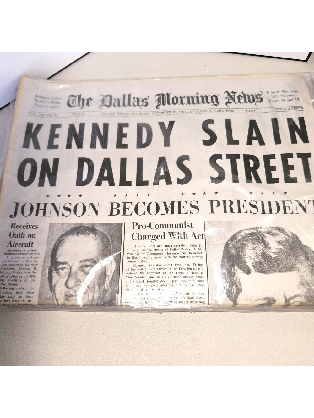 1963 JFK Assassination Newspaper Dallas Morning News Nov 23 Kennedy 2nd edition
